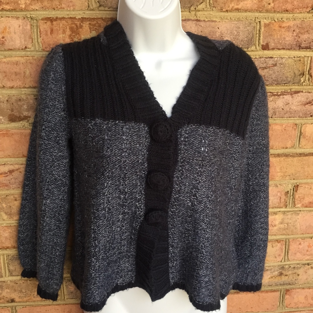 Decree Short crop, Button up, Navy Sweater with Hood, sz